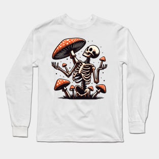 Funny Botany mushroom skeleton Long Sleeve T-Shirt